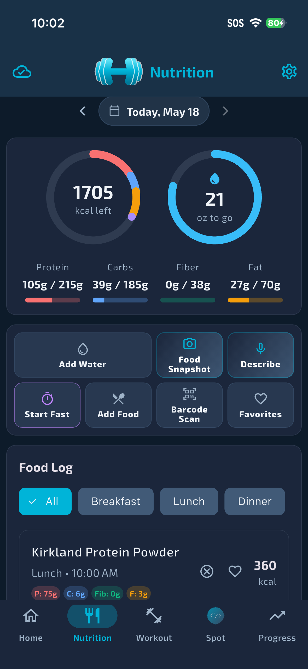 Nutrition tracking in dark mode