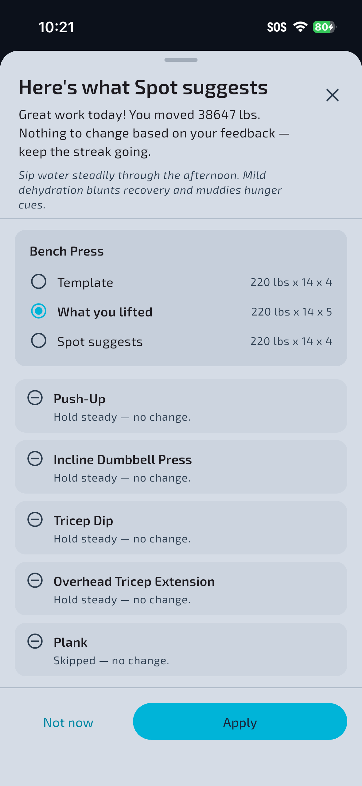 Spot AI analyzing a completed workout with exercise-by-exercise feedback