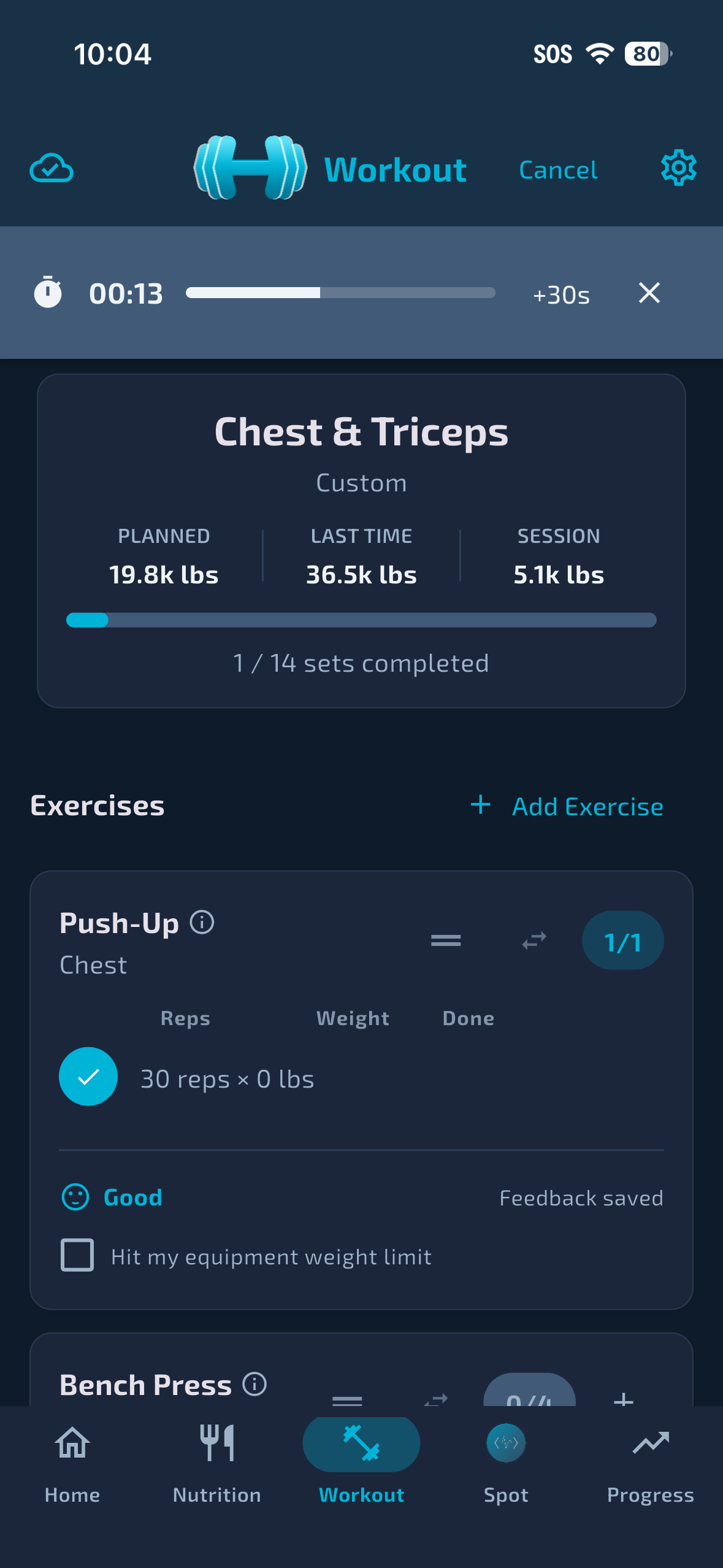 Active workout in dark mode